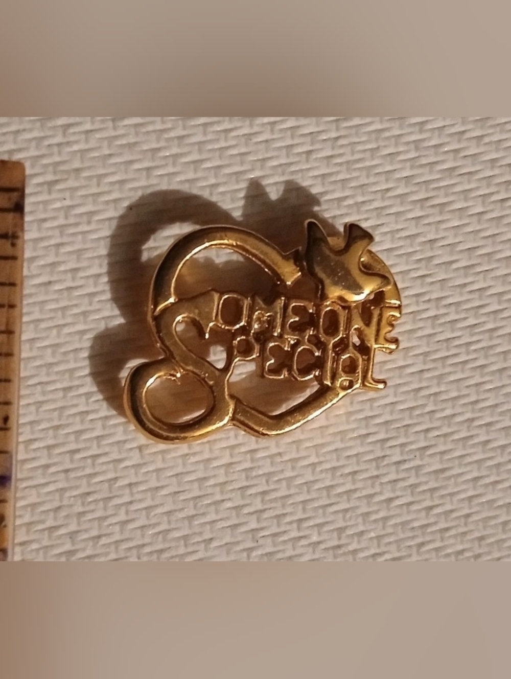 You Are Loved Gold Tone Words Heart Vintage Collectible Lapel Vest Hat Pin